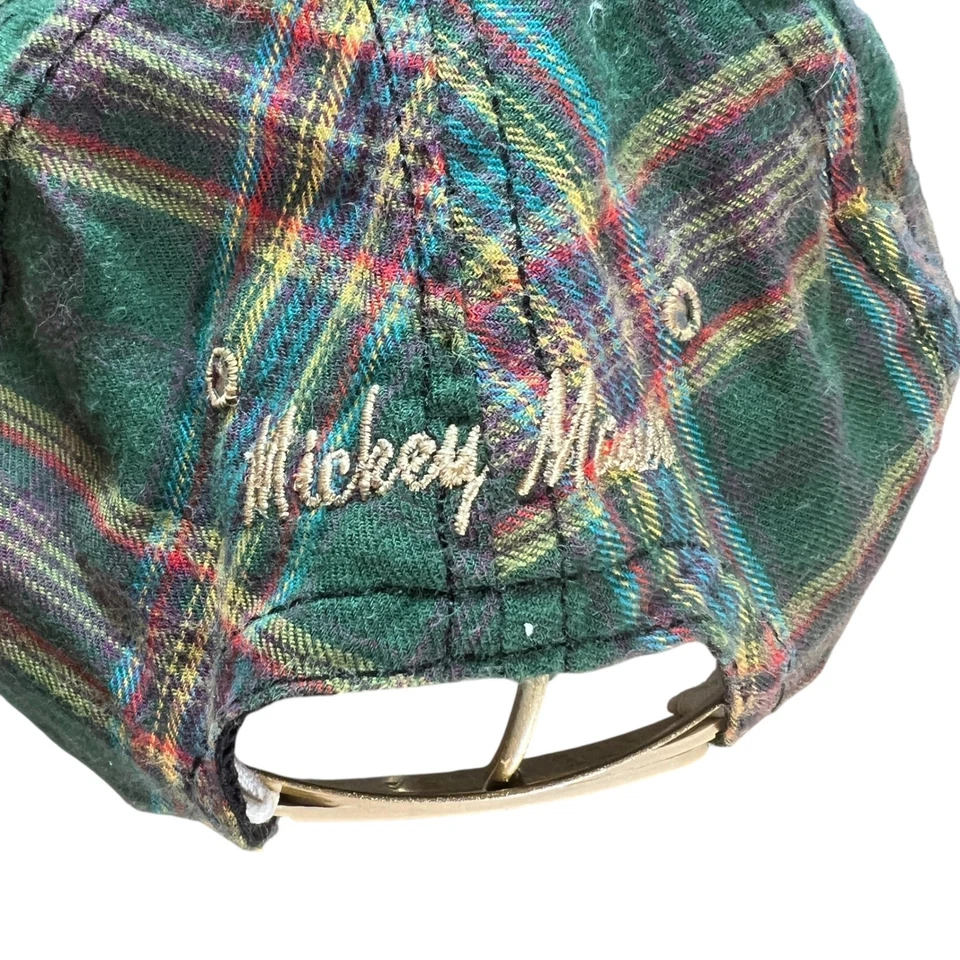 Vintage Disney Mickey Mouse Plaid Snapback Hat Cap Made in USA Green Tan - Image 4 of 4