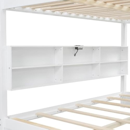 Modern Queen Over Queen Bunk Bed, Multifunctional Wood Bunk Bed with S - Picture 6 of 7