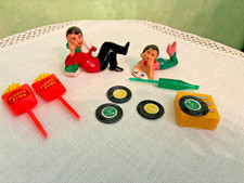 VTG 1950s Hard Plastic 2 Teens W/phone Record Player Cake Decorations Lot