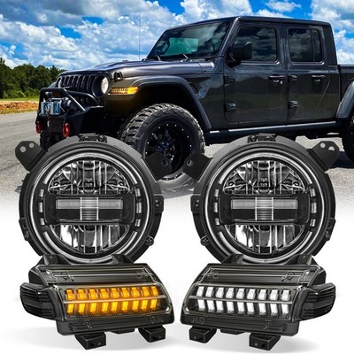 LED Halo Headlight w/Fender Turn Signal for Jeep Gladiator 20-25 Replace Halogen