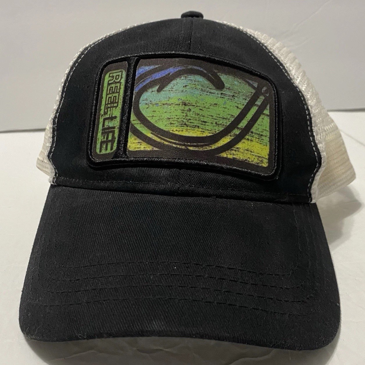 Reel Life Snapback Hat Fishing Hook Patch Mesh Trucker Cap *