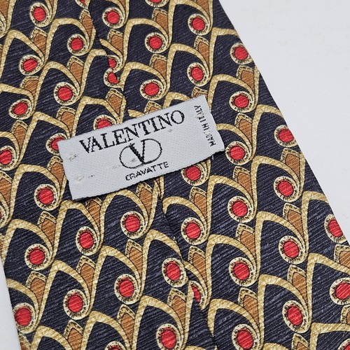 VALENTINO 100% SEIDE KRAWATTE CRAVATTA NECKTIE VINTAGE GEOMETRIC ITALY BLAU ROT GOLD - Bild 4 von 7