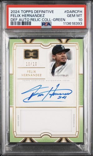 2024 Topps Definitive Auto Relic Felix Hernandez Green /10 PSA 10 Population 1!