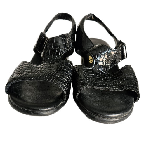 Women's SAS Open Toe Suntimer Black Patent Leather Croc Print Tripad Sandals - Picture 2 of 12