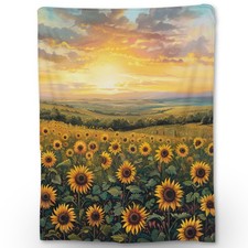 Sunset Sunflower Blanket - Soft, Cozy, Lightweight Flannel Throw Blanket, Per...