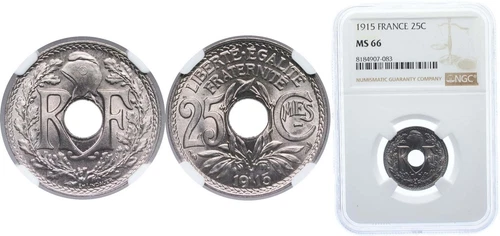 France 1915 25 Centimes Nickel NGC MS 66