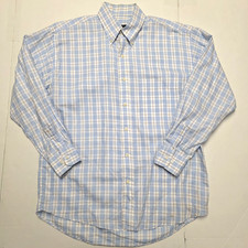 BURBERRY LONDON Button Front Shirt Men MEDIUM M Blue Gray CHECK Cotton USA MADE