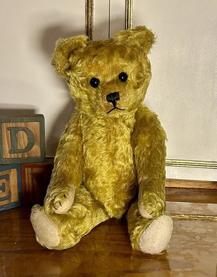 18'' ANTIQUE 1930s HANDSOME GOLD MOHAIR SCHUCO YES/NO TEDDY BEAR