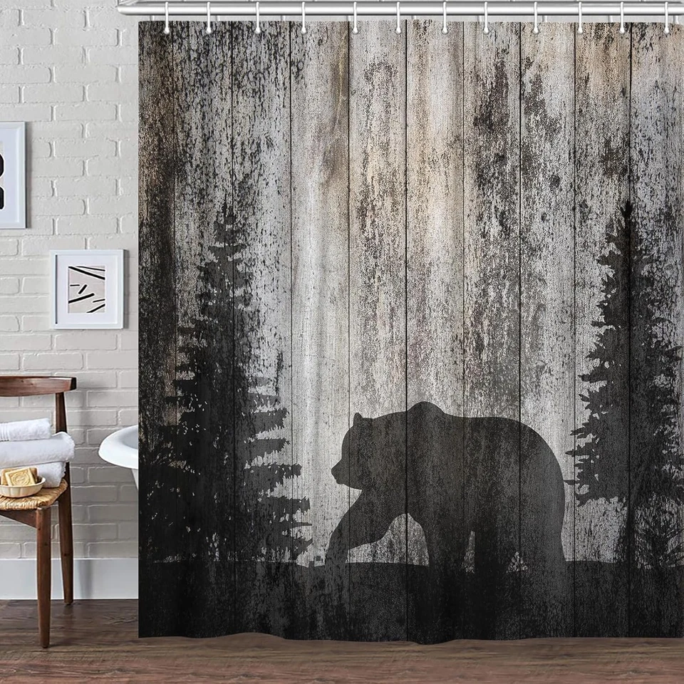 Занавеска для душа деревенская кабина медведь ткань для ванной, леса улицы охоты S - Изображение 2 из 4