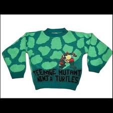 Vintage 1990 Teenage Mutant Ninja Turtles Applique Knit Sweater Mickey  s Clan