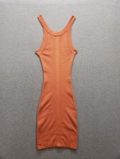 BCBGMAXAZRIA Women Bodycon Dress XS Orange Ribbed Scoop Neck Sleeveless Cocktail