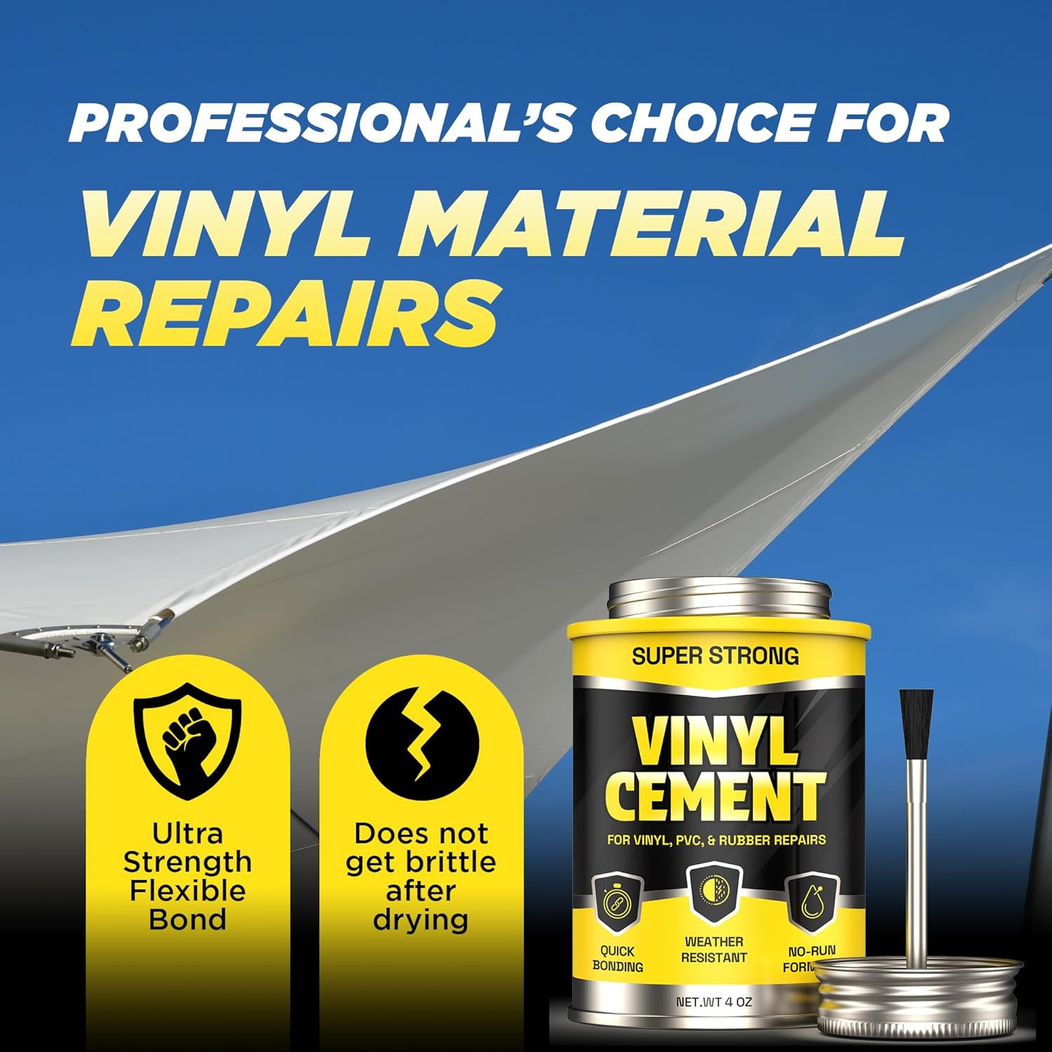 8 Oz Vinyl Cement Glue - Non-Brittle, Zero Shrinkage & Watertight Seal, Contact 