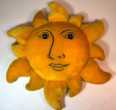 Vintage 90s YELLOW SUN FACE PILLOW Celestial Plush 20'' Embroidered Salamander