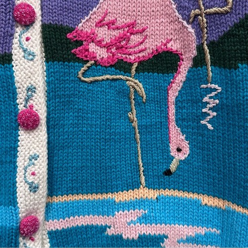Vintage Storybook Knits Flamingo Sunset 2X 3 X cardigan pastel palm trees beach - Picture 9 of 15