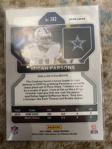 Micah Parsons Rookie Red White And Blue Parallel 2021 Panini Prizm Dallas Cowboy - Picture 2 of 2