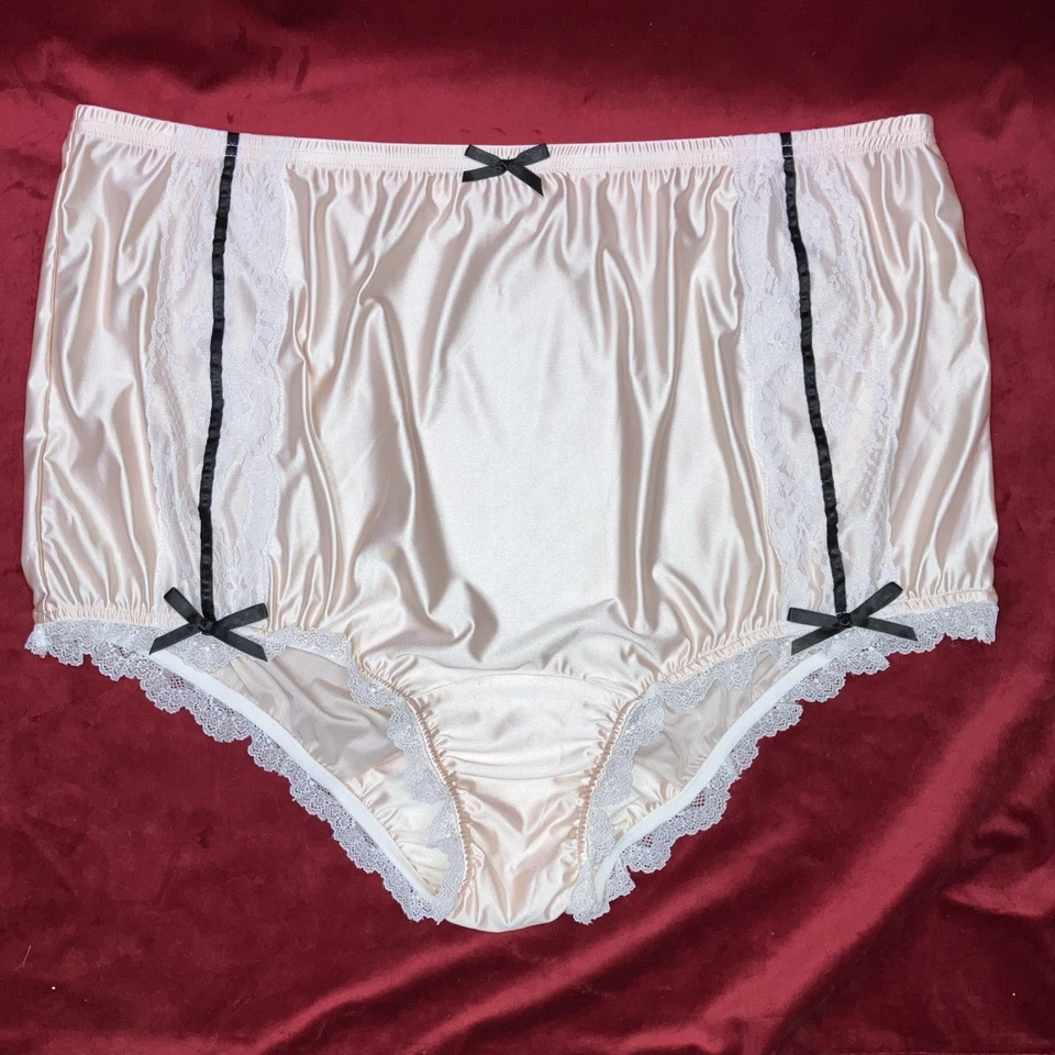 NIP 1X 2X  Can-Can Granny Panty Silky Nylon Satin Lace Brief Sissy Vintage styl - Image 2 of 4