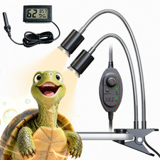 All-In-One Reptile Heat Lamp Bundle, Dual-Head UVB UVA Lamp with Timer Hygroth