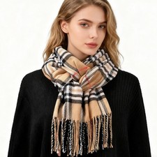 Plaid Tassel Scarf for Women Soft Warm Winter Shawl Wrap Elegant
