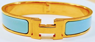 Hermès Clic Clac H Armband vergoldet Emaille hellblau Gr. J