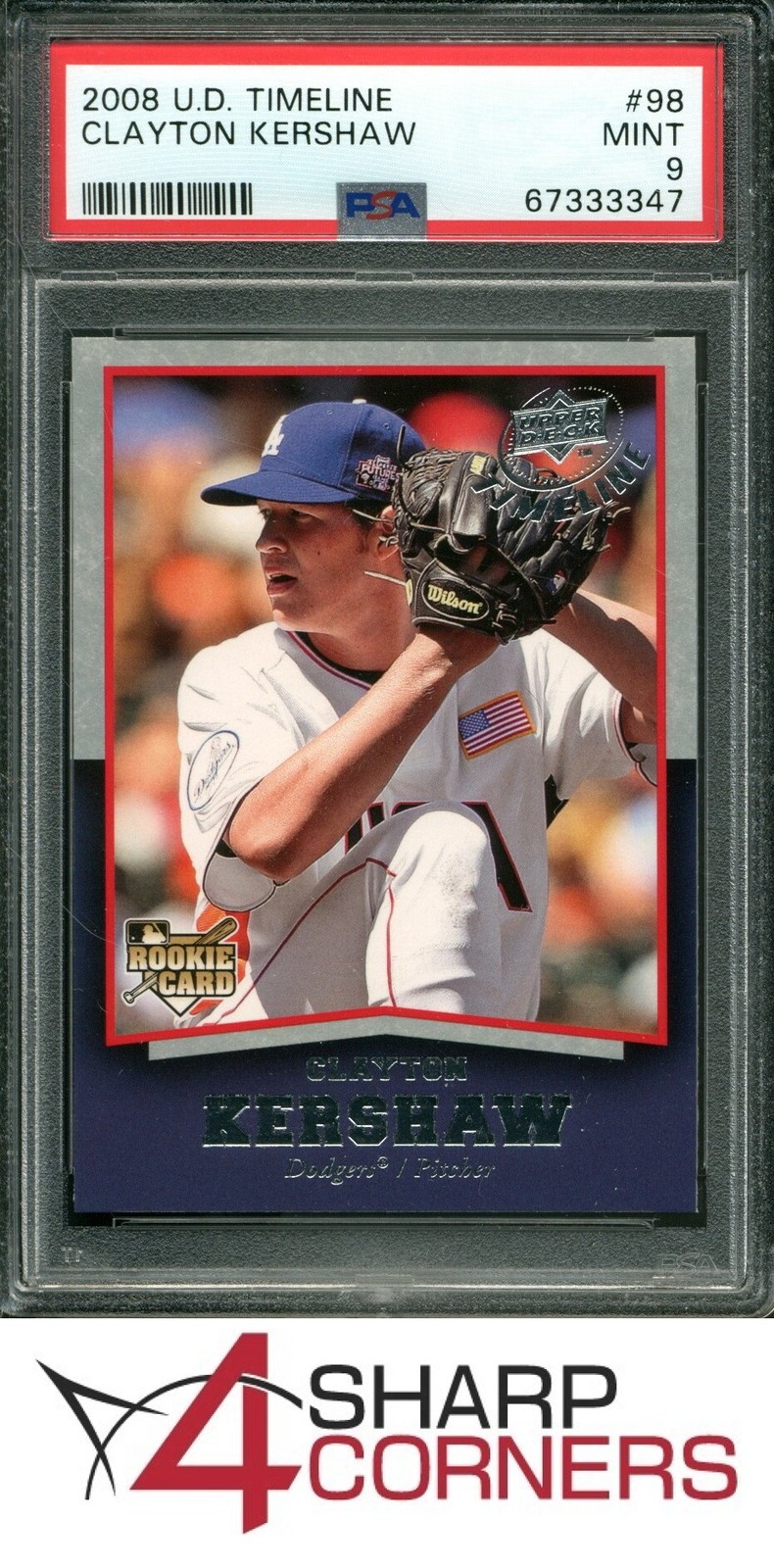 2008 UPPER DECK TIMELINE #98 CLAYTON KERSHAW RC DODGERS PSA 9