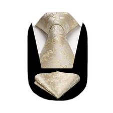 Men Floral Ties Woven Classic 3.4" Necktie Set Formal Tie Pocket Square for Wedd
