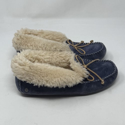 UGG Alena Slippers Womens 9 Blue Suede Shearling Cuff Moccasins Shoes Booties - Picture 3 of 16