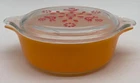 Vintage Pyrex Orange Round Casserole 471 Pint Friendship Birds Clear Lid 470-C