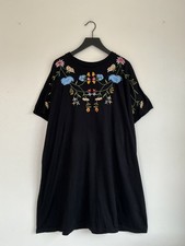 ASOS Black Embroidered Boho Folk Short Smock Dress. Size 12