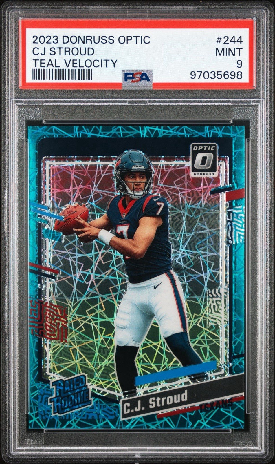 2023 Donruss Optic CJ Stroud Rated Rookie Teal Velocity PSA 9 SSP CASE HIT #244