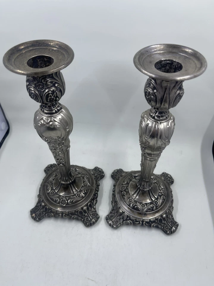 Посеребренные подсвечники WM Rogers & Son 9 дюймов пара 1950-х годов «Викторианская роза» - Изображение 2 из 4