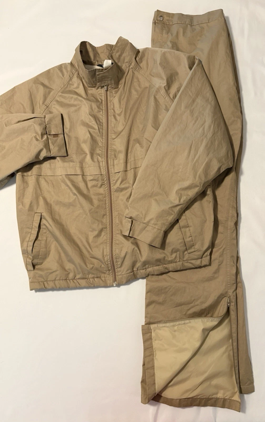 Vintage Duckster Gore-Tex Rain Suit Mens XL Tan Waterproof Golf Jacket Pants USA