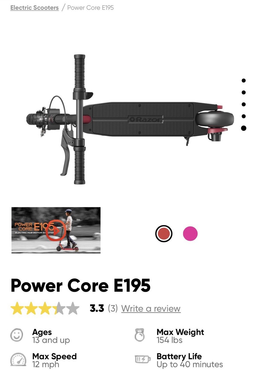 Razor Power Core E195 Electric E Scooter 24 V 8” Tires 40 Min 150