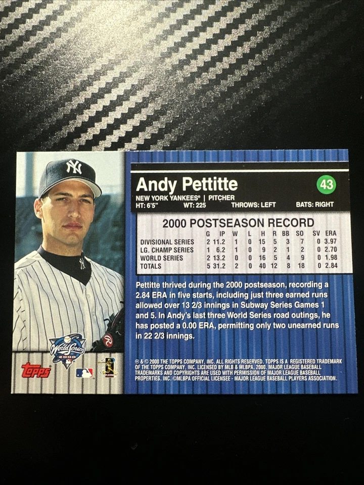 2000 Topps New York City Subway Series - Andy Pettitte #43 (A4) - Image 2 of 2