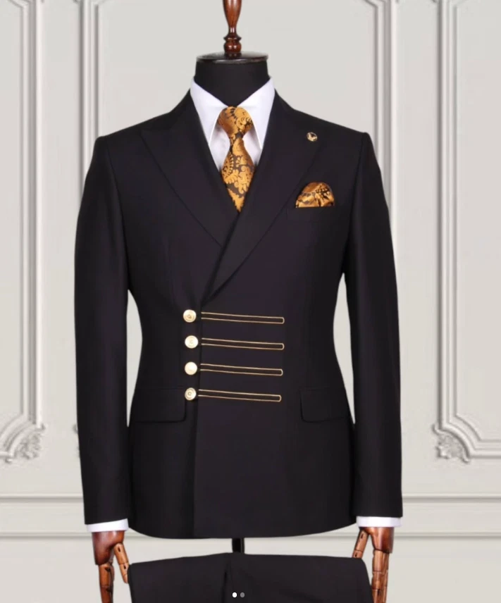 Trajes negros para hombre solapa pico formal negocios 2 piezas boda novio fiesta esmoquin Foto 3 de 4