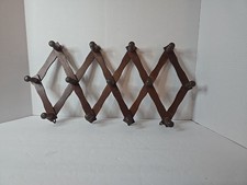 Vintage Farmhouse Wood Accordion Wall Hanger 13 Peg Expandable Hat Coat Mug Rack