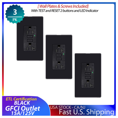 3x Greencycle GFCI Outlet,15A/125V, Wall Plates and Screws Included,With WR & TR