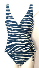 Vince Camuto Side-Tie Low-Cut One-Piece Blue  White Animal Print Swimsuit Sz 12