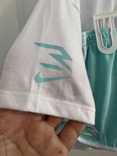 NWT Girls 2pc Nike 3 Brand White & Green Logo Top & Shorts Set sz Medium - Picture 6 of 9