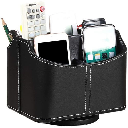 Leather Remote Control Holder 360 Degree Spinning Desk TV Remote Table Organizer - Picture 13 of 15