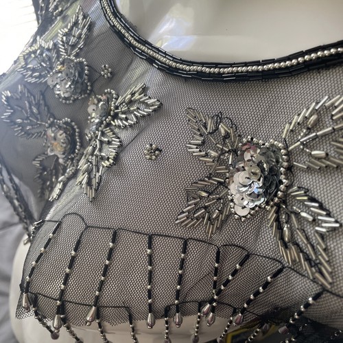 Vintage Beaded Sequins Art Deco Style Flapper Collar Shoulder Shawl Black Silver - Picture 7 of 7