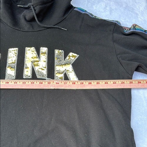 PINK Victoria's Secret schwarzes Sweatshirt mit Glitzerpailletten und Stehkragen Größe XL - Bild 7 von 9