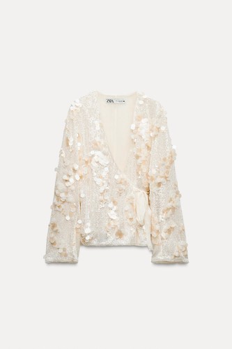 ZARA ZW COLLECTION SEQUINNED KIMONO CREAM SPARKLE TOP CARDIGAN XS/S - Picture 10 of 20