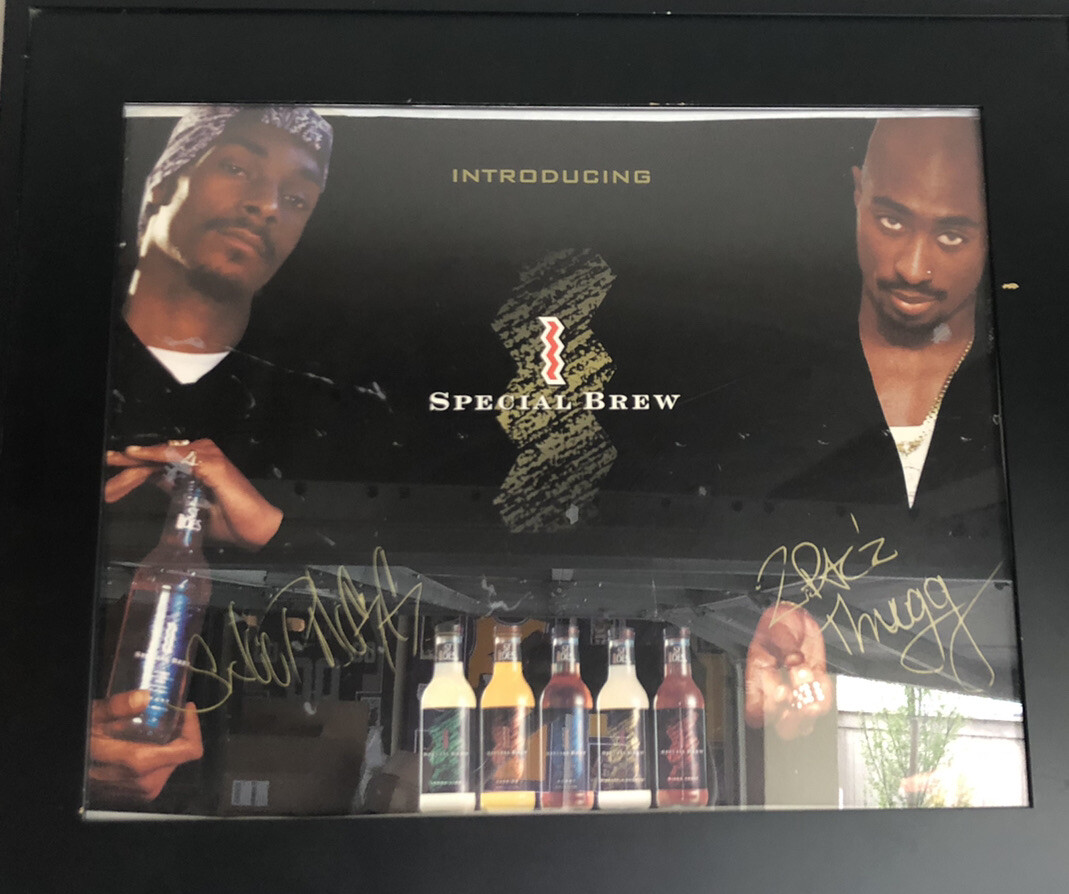 2PAC & SNOOP DOGG FACSIMILE AUTOGRAPHED ST. IDES SPECIAL BREW