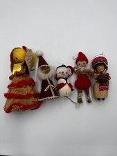Vintage Lot Of Handmade Ornaments Dolls, Angel, Mouse Elf,