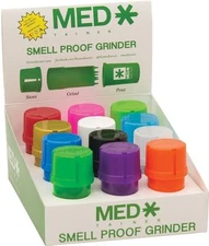 NEW 12CT MEDTAINER STORAGE CONTAINER W/ BUILT IN GRINDER SMELL PROOF ASST COLORS