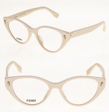 FENDI ROMA 50020 Ivory Gold Logo Cat Eyeglasses Optical Frame 53 mm FE50020I