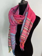 Pashmina Multicolor Striped Rainbow Tribal Scarf Tassel Wrap Bird Spider Monkey