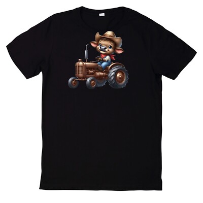 Cute Animal On Tractor Motif T-Shirt