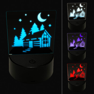 Cozy Log Cabin Outdoors Trees Woods 3D Illusion LED Night Light Sign Lamp