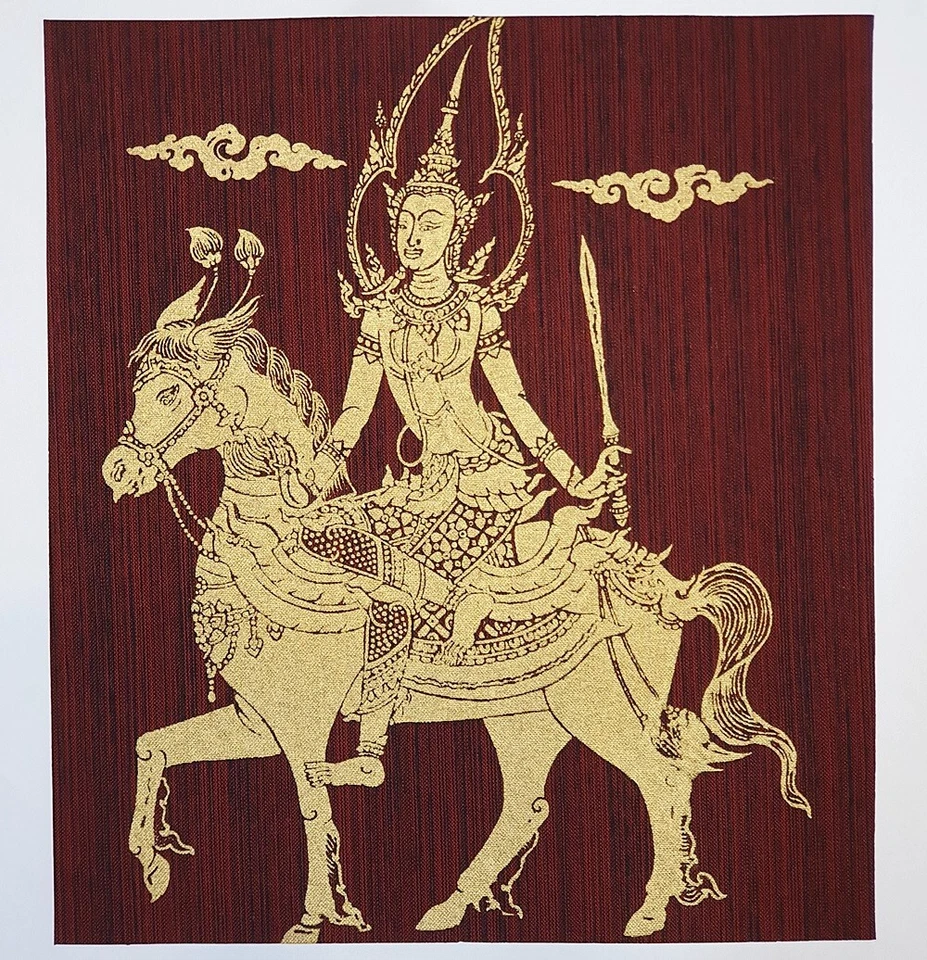 Thai Art Silk Goddess on Horse Figure Painting Poster Print Home Decor Handmade - Image 2 of 4